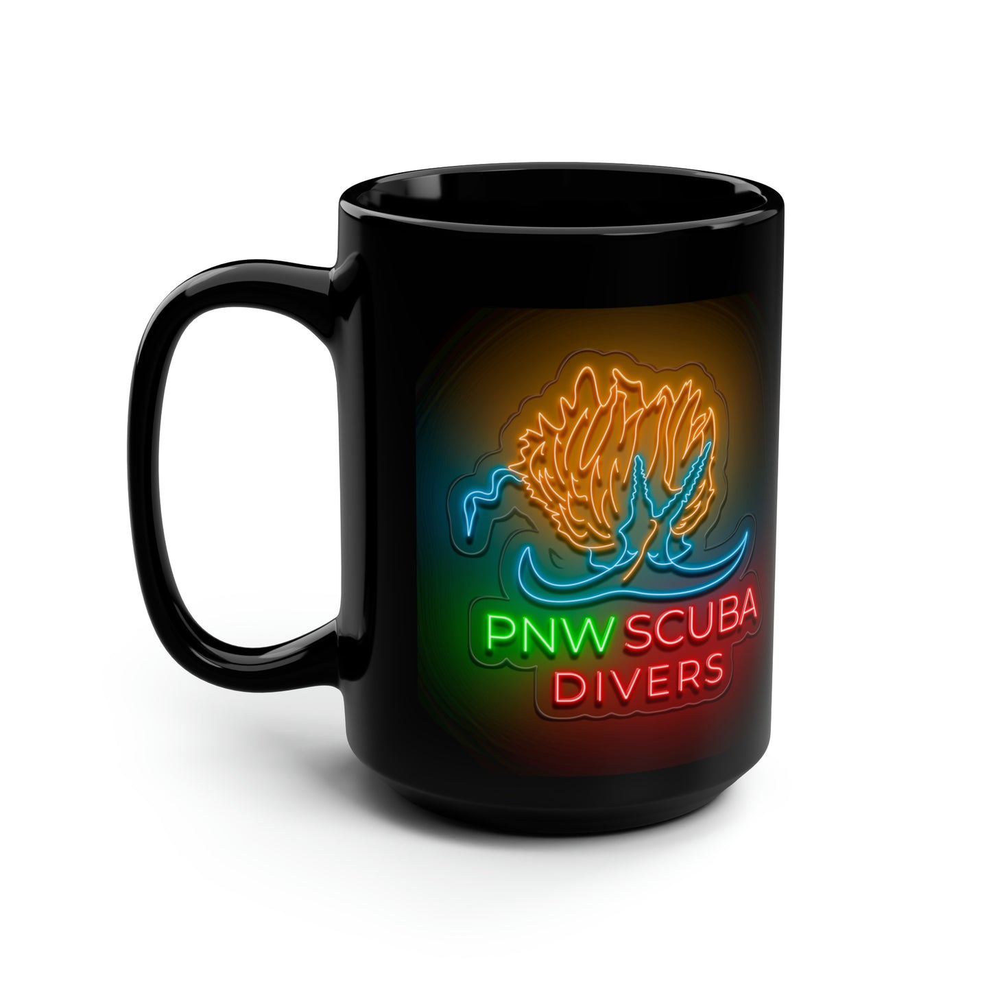 PNW Diver w/Nudi Black Mug, 15oz