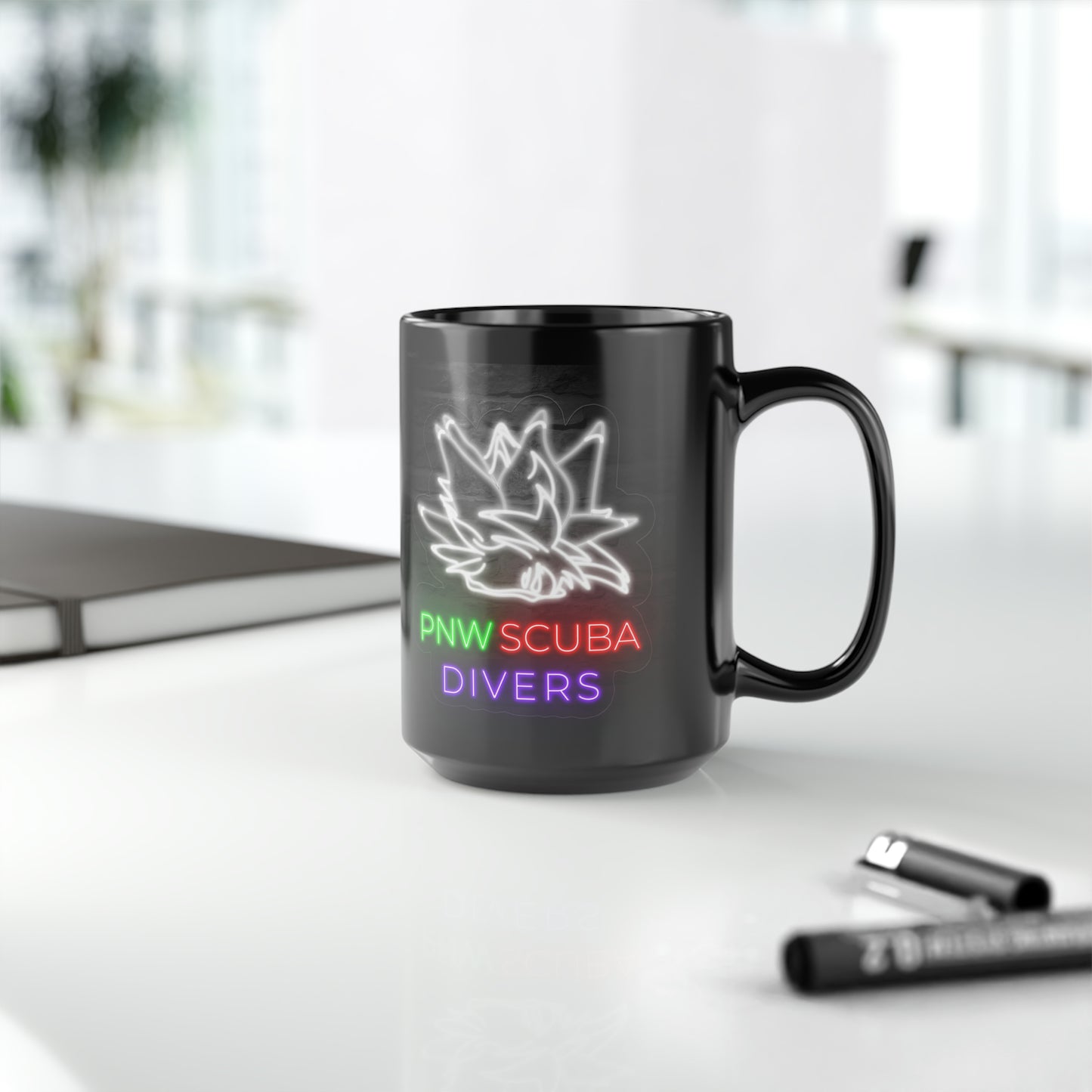 White Nudi Black Mug, 15oz