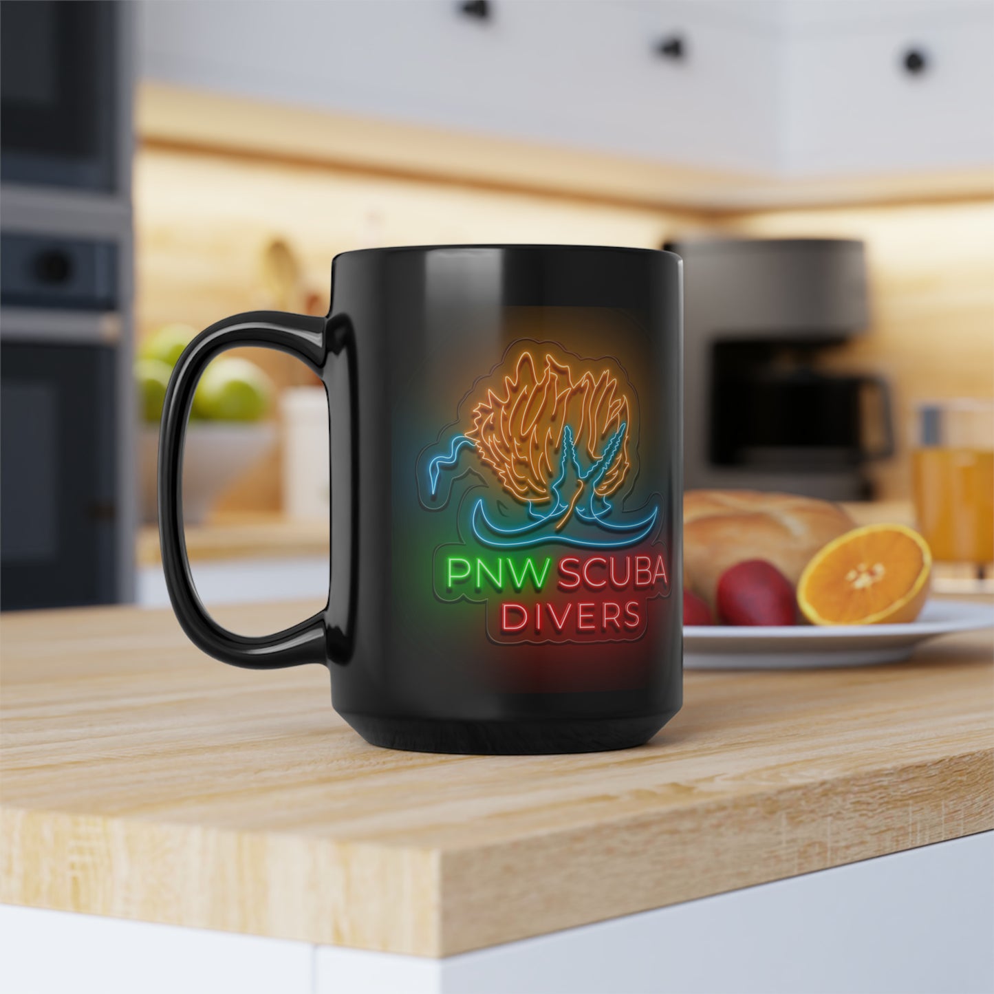 PNW Diver w/Nudi Black Mug, 15oz