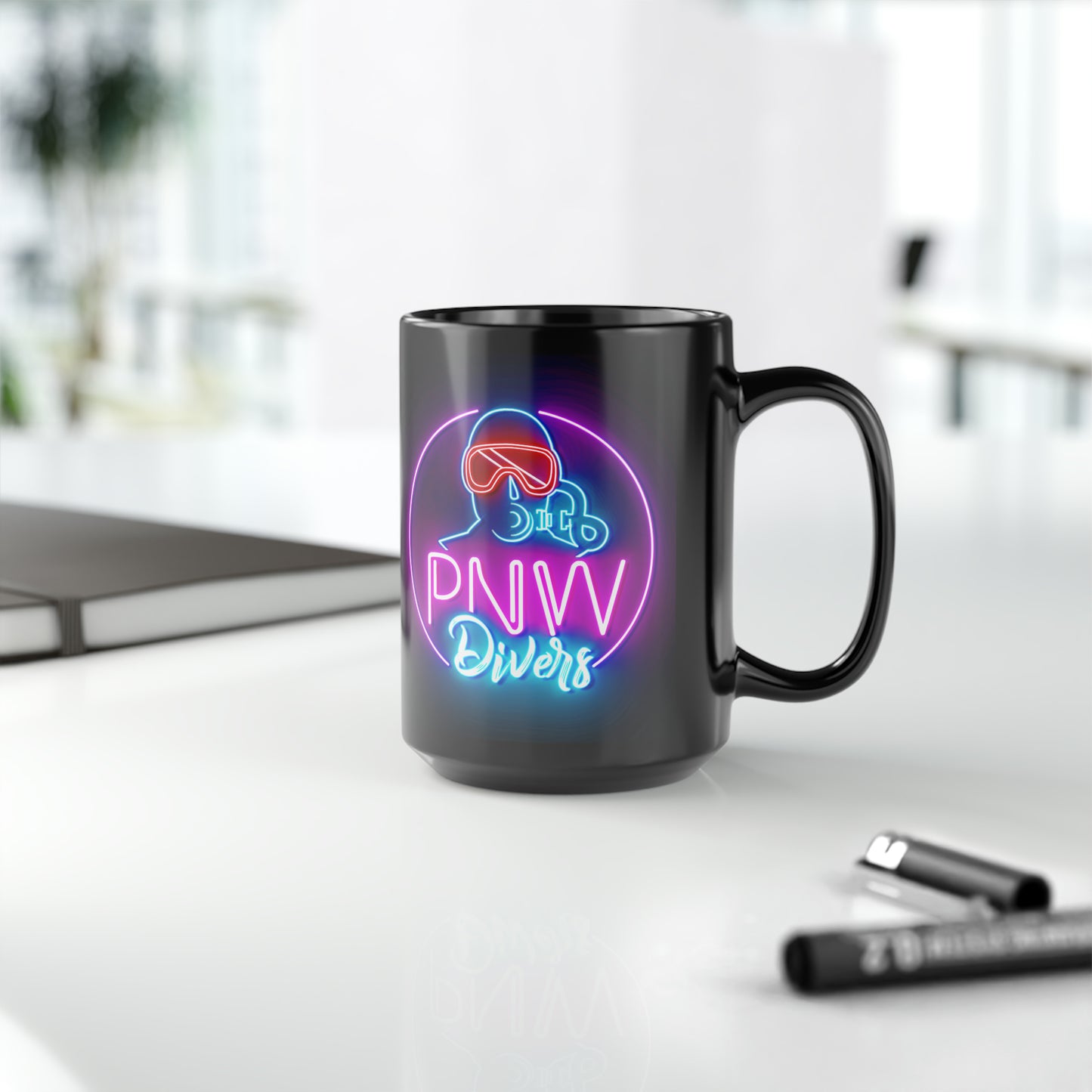 Neon PNW Diver Black Mug, 15oz