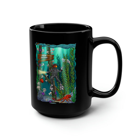 PNW Diver w/Nudi Black Mug, 15oz